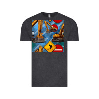 Vintage Black excavator seamless pattern Vintage Tee - BundleAndBundleShop