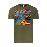 Vintage Olive excavator seamless pattern Vintage Tee - BundleAndBundleShop