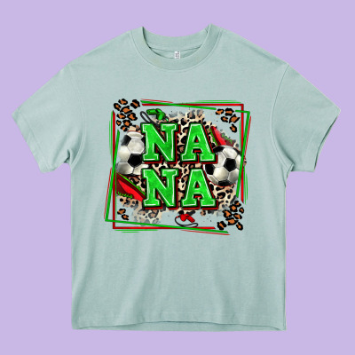 Soccer Nana With Leopard Heavy Core Tee Designed By Zillion Design Studio