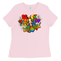 Bubblegum Pink pride bee with daisy lgbtq Ladies Tee - texasbilliewilder