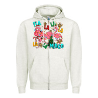 Oatmeal Heather christmas fla la la la la mingo Zipper Hoodie - MaliasSmallBusiness