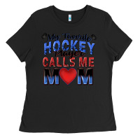 Black my favorite hockey player calls me mom Ladies Tee - Zillion Design Studio