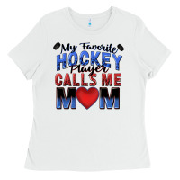 White my favorite hockey player calls me mom Ladies Tee - Zillion Design Studio