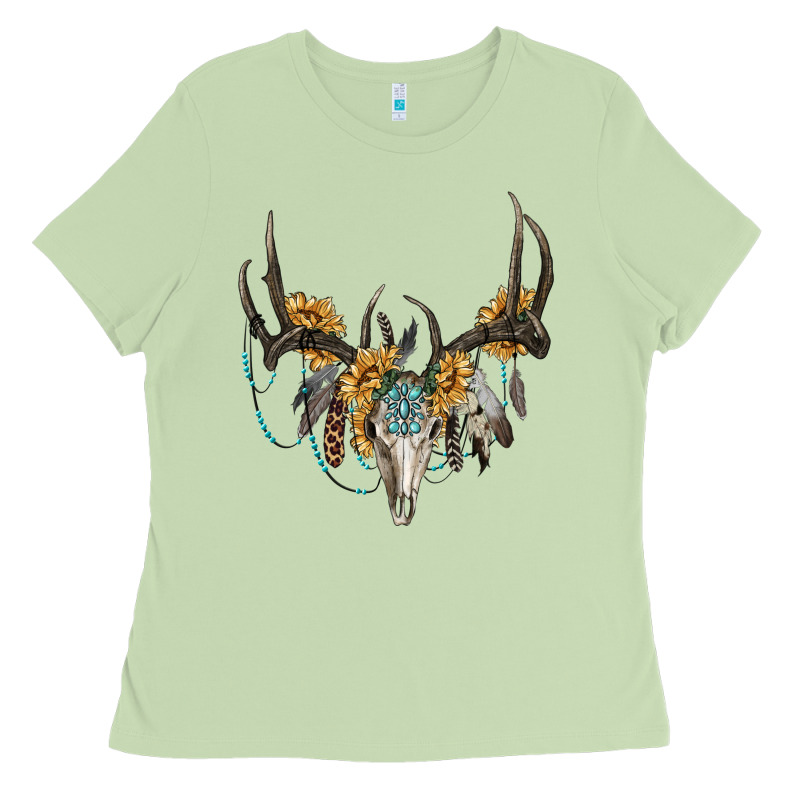 Boho Deer Skull Sunflowers And Gemstone Ladies Tee by RanaPortraitStore | Teevron