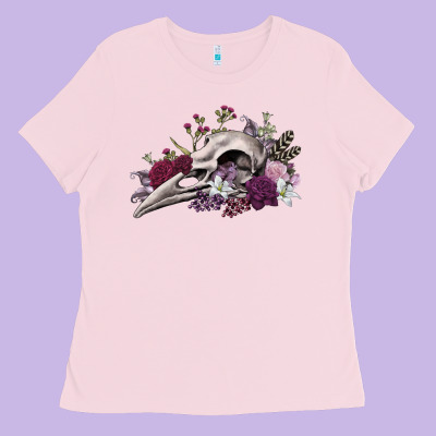 Boho Floral Raven Skull Ladies Tee Designed By Ranaportraitstore