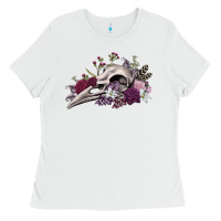 White Boho floral raven skull Ladies Tee - RanaPortraitStore