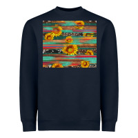 Navy sunflower serape wood and cowhide Heavyweight Sweatshirt - Artiststas