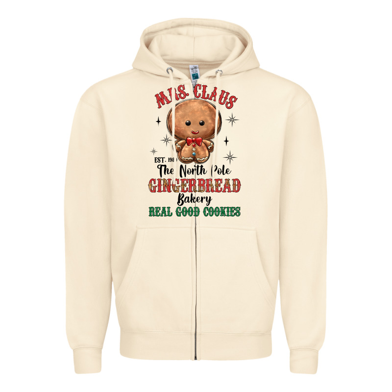 Mrs Claus The North Pole Gingerbread Bakery Real G Zipper Hoodie by MaliasSmallBusiness | Teevron