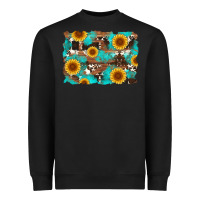 Sunflower And Cowhides With Wood And Turquoise Background Heavyweight Sweatshirt | Teevron