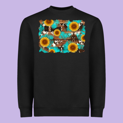 Sunflower And Cowhides With Wood And Turquoise Background Heavyweight Sweatshirt Designed By Artiststas