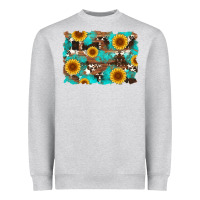 Heather Grey sunflower and cowhides with wood and turquoise background Heavyweight Sweatshirt - Artiststas