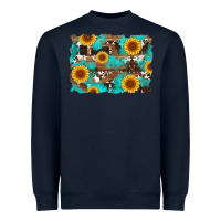 Navy sunflower and cowhides with wood and turquoise background Heavyweight Sweatshirt - Artiststas