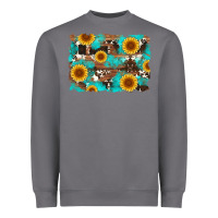 Storm sunflower and cowhides with wood and turquoise background Heavyweight Sweatshirt - Artiststas
