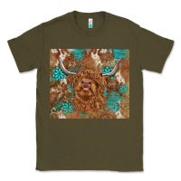 Army Green highland cow turquoise gemstones western patterns Classic Tee - BarkalooDesign