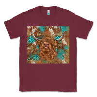 Burgundy highland cow turquoise gemstones western patterns Classic Tee - BarkalooDesign