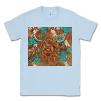 Dusty Blue highland cow turquoise gemstones western patterns Classic Tee - BarkalooDesign
