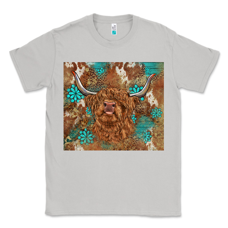 Highland Cow Turquoise Gemstones Western Patterns Classic Tee by BarkalooDesign | Teevron