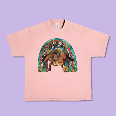 Bucking Bronco Rodeo Rainbow Urban Heavy Tee Designed By Artiststas