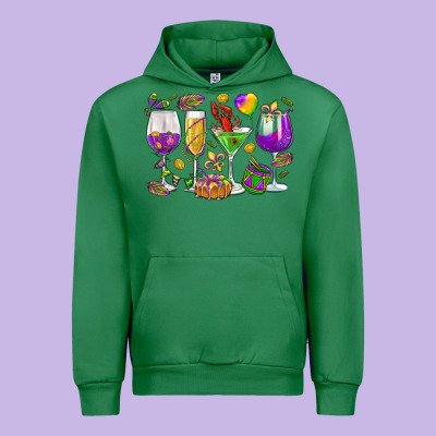 Mardi Gras Wine Glasses Urban Hoodie Designed By Howdyjamesfarm