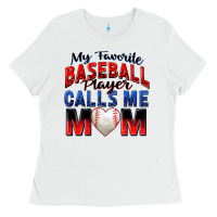 White my favorite baseball player calls me mom Ladies Tee - Zillion Design Studio