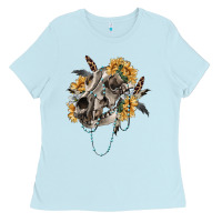 Baby Blue Boho wolf skull Ladies Tee - RanaPortraitStore