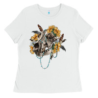 White Boho wolf skull Ladies Tee - RanaPortraitStore