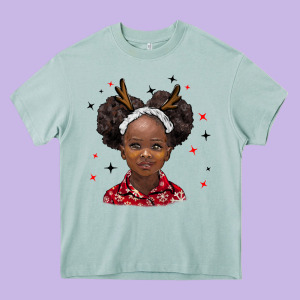 Christmas African Girl Heavy Core Tee Designed By Barkaloodesign