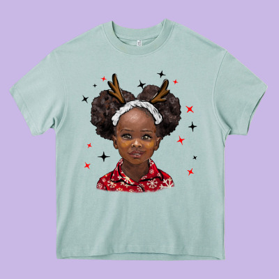 Christmas African Girl Heavy Core Tee Designed By Barkaloodesign
