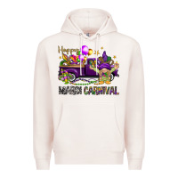 Pale Pink Happy Mardi Carnival with truck Premium Hoodie - NancyCooperArtShop