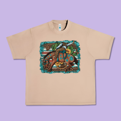 Bucking Bronco Cowboy Rodeo Cactus And Sunflowers Urban Heavy Tee Designed By Artiststas
