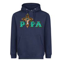 Navy Papa Jesus with Cross Heavyweight Hoodie - Bettercallsaul
