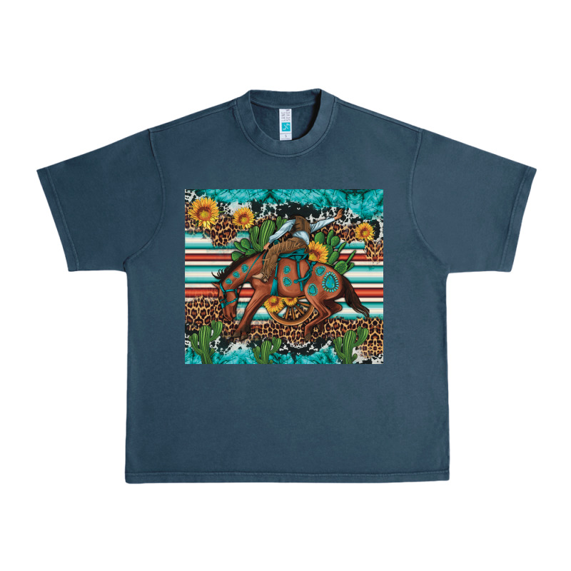 Bucking Bronco Cowboy Rodeo Cactus And Sunflowers Urban Heavy Tee by Artiststas | Teevron
