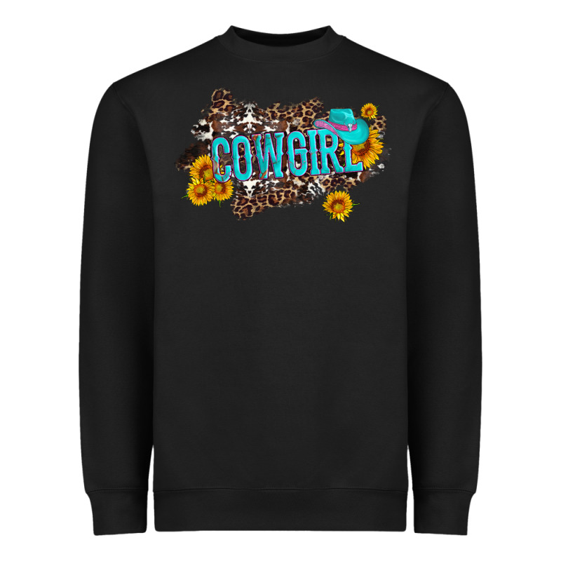 Western Cowgirl And Sunflower With Hat And Cowhide Leopard Heavyweight Sweatshirt by Artiststas | Teevron