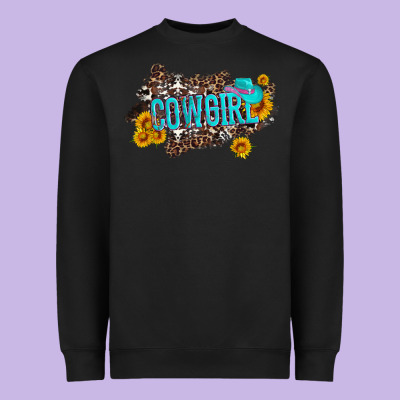 Western Cowgirl And Sunflower With Hat And Cowhide Leopard Heavyweight Sweatshirt Designed By Artiststas