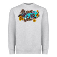 Heather Grey western cowgirl and sunflower with hat and cowhide leopard Heavyweight Sweatshirt - Artiststas