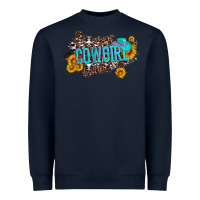 Navy western cowgirl and sunflower with hat and cowhide leopard Heavyweight Sweatshirt - Artiststas