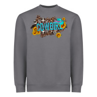 Storm western cowgirl and sunflower with hat and cowhide leopard Heavyweight Sweatshirt - Artiststas