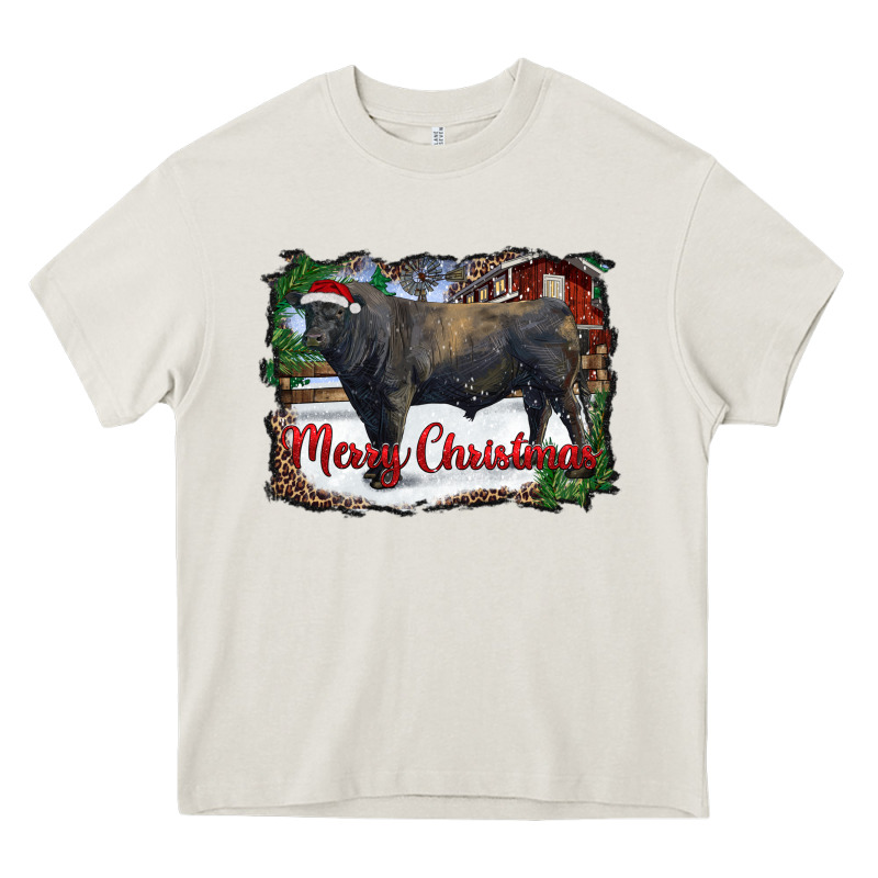 Merry Christmas Black Angus Bull And Farm Heavy Core Tee by RanaPortraitStore | Teevron