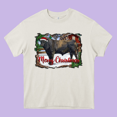 Merry Christmas Black Angus Bull And Farm Heavy Core Tee Designed By Ranaportraitstore