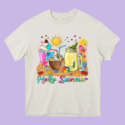 Hello Summer Drinks Heavy Core Tee Designed By Texasbilliewilder