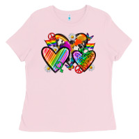 Bubblegum Pink pride hearts Ladies Tee - texasbilliewilder