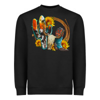 Black western cactus bullskull and boots with sunflowers and serape leopard Heavyweight Sweatshirt - Artiststas