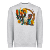 Western Cactus Bullskull And Boots With Sunflowers And Serape Leopard Heavyweight Sweatshirt | Teevron