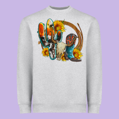 Western Cactus Bullskull And Boots With Sunflowers And Serape Leopard Heavyweight Sweatshirt Designed By Artiststas