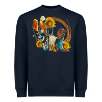 Navy western cactus bullskull and boots with sunflowers and serape leopard Heavyweight Sweatshirt - Artiststas
