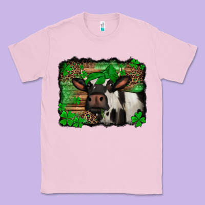 St Patricks Cow With Leopard Background Holstein Cow Classic Tee Designed By Jasminsmagicworld