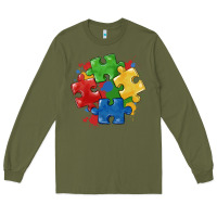 Army Green autism puzzles Long Sleeve Tee - MaliasSmallBusiness