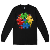 Black autism puzzles Long Sleeve Tee - MaliasSmallBusiness