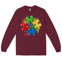 Burgundy autism puzzles Long Sleeve Tee - MaliasSmallBusiness