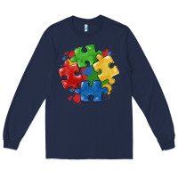 Navy autism puzzles Long Sleeve Tee - MaliasSmallBusiness